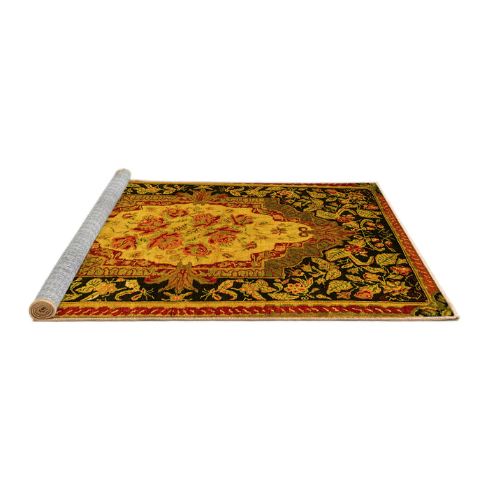 Sideview of Machine Washable Medallion Yellow French Rug, wshabs5242yw