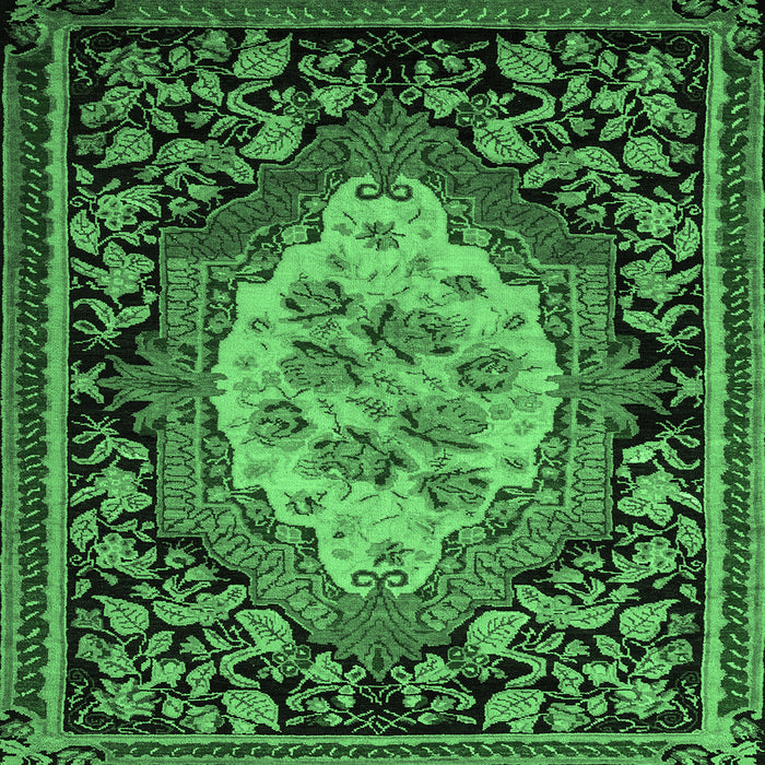 Square Machine Washable Medallion Emerald Green French Area Rugs, wshabs5242emgrn