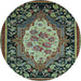 Round Medallion Light Blue French Rug, abs5242lblu