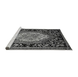 Sideview of Machine Washable Medallion Gray French Rug, wshabs5242gry