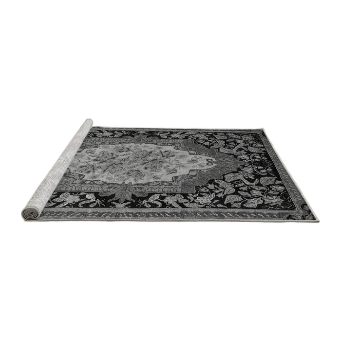 Sideview of Machine Washable Medallion Gray French Rug, wshabs5242gry