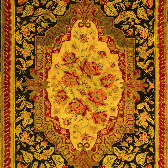 Machine Washable Medallion Yellow French Rug, wshabs5242yw
