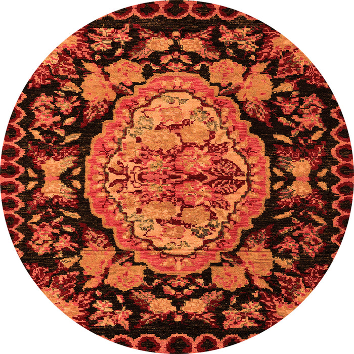 Round Machine Washable Medallion Orange French Area Rugs, wshabs5243org