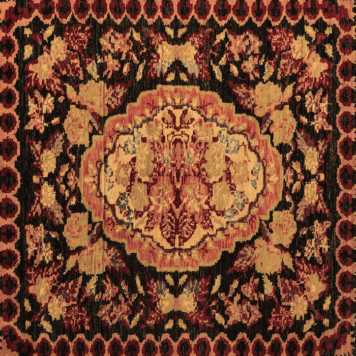 Square Machine Washable Medallion Brown French Rug, wshabs5243brn