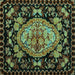 Square Machine Washable Medallion Turquoise French Area Rugs, wshabs5243turq