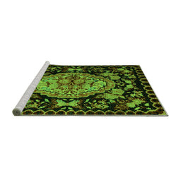 Sideview of Machine Washable Medallion Green French Area Rugs, wshabs5243grn