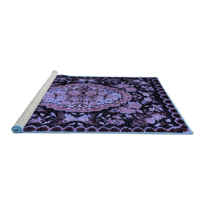 Sideview of Machine Washable Medallion Blue French Rug, wshabs5243blu