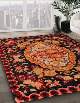 Abstract Chocolate Brown Medallion Rug in Family Room, abs5243