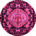 Round Machine Washable Medallion Pink French Rug, wshabs5243pnk