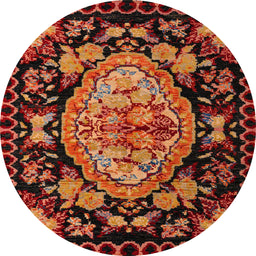 Round Machine Washable Abstract Chocolate Brown Rug, wshabs5243