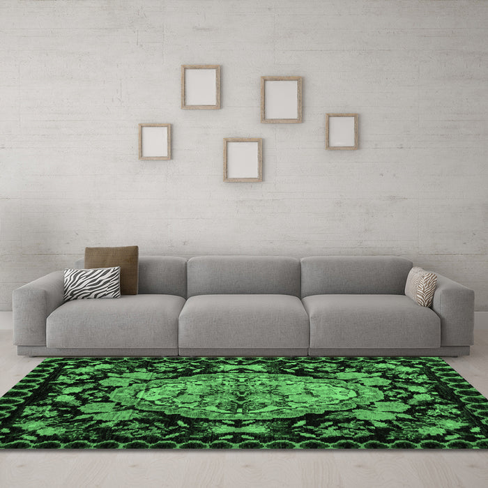 Machine Washable Medallion Emerald Green French Area Rugs in a Living Room,, wshabs5243emgrn