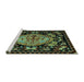 Sideview of Machine Washable Medallion Turquoise French Area Rugs, wshabs5243turq