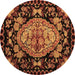 Round Machine Washable Medallion Brown French Rug, wshabs5243brn