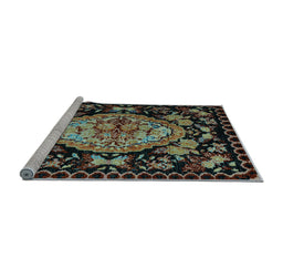 Sideview of Machine Washable Medallion Light Blue French Rug, wshabs5243lblu