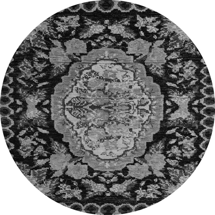 Round Machine Washable Medallion Gray French Rug, wshabs5243gry