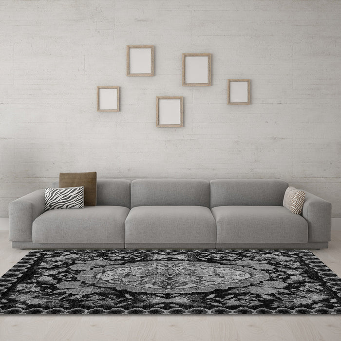 Machine Washable Medallion Gray French Rug in a Living Room,, wshabs5243gry