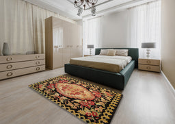 Abstract Red Medallion Rug in a Bedroom, abs5244