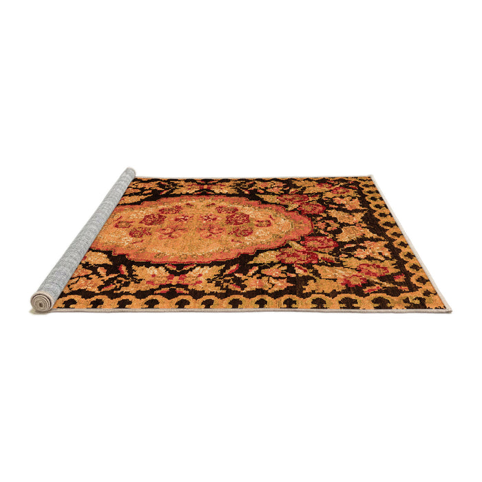 Sideview of Machine Washable Medallion Orange French Area Rugs, wshabs5244org