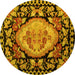 Round Machine Washable Medallion Yellow French Rug, wshabs5244yw