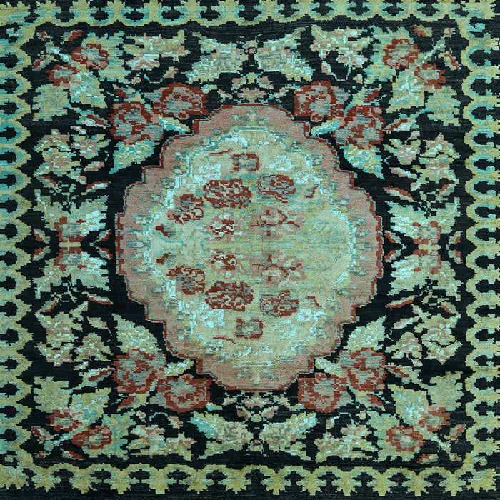 Square Machine Washable Medallion Light Blue French Rug, wshabs5244lblu