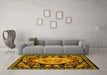 Machine Washable Medallion Yellow French Rug in a Living Room, wshabs5244yw