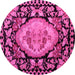 Round Machine Washable Medallion Pink French Rug, wshabs5244pnk