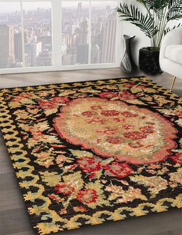 Abstract Red Medallion Rug in Family Room, abs5244