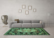 Machine Washable Medallion Turquoise French Area Rugs in a Living Room,, wshabs5244turq
