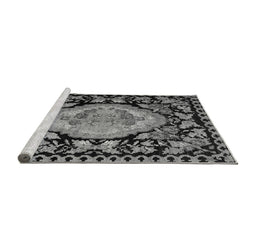 Sideview of Machine Washable Medallion Gray French Rug, wshabs5244gry