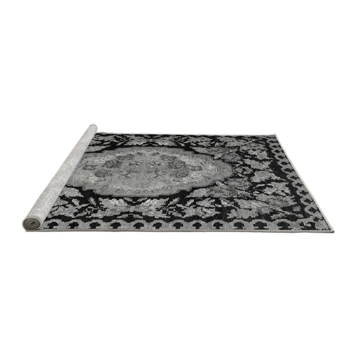 Sideview of Machine Washable Medallion Gray French Rug, wshabs5244gry