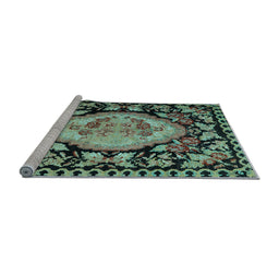 Sideview of Machine Washable Medallion Light Blue French Rug, wshabs5244lblu