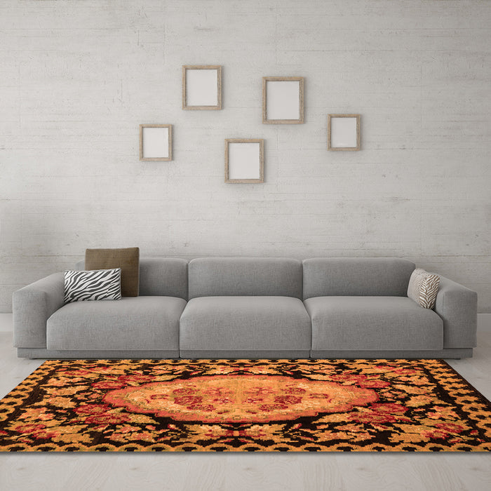 Machine Washable Medallion Orange French Area Rugs in a Living Room, wshabs5244org