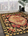 Abstract Red Medallion Rug in Family Room, abs5244