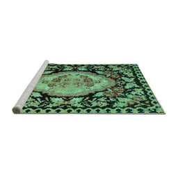 Sideview of Machine Washable Medallion Turquoise French Area Rugs, wshabs5244turq