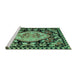 Sideview of Machine Washable Medallion Turquoise French Area Rugs, wshabs5244turq