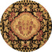 Round Machine Washable Medallion Brown French Rug, wshabs5244brn