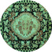 Round Medallion Turquoise French Rug, abs5244turq