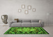 Machine Washable Medallion Green French Area Rugs in a Living Room,, wshabs5244grn