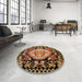 Round Machine Washable Abstract Night Red Rug in a Office, wshabs5244