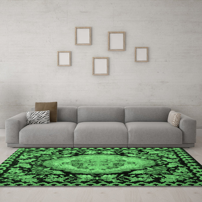 Machine Washable Medallion Emerald Green French Area Rugs in a Living Room,, wshabs5244emgrn