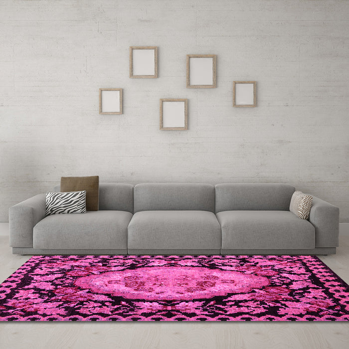 Machine Washable Medallion Pink French Rug in a Living Room, wshabs5244pnk