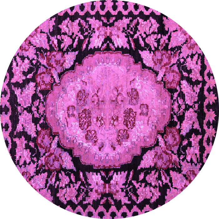 Round Machine Washable Medallion Purple French Area Rugs, wshabs5244pur