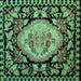 Square Machine Washable Medallion Turquoise French Area Rugs, wshabs5244turq