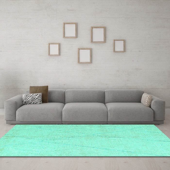 Machine Washable Solid Turquoise Modern Area Rugs in a Living Room,, wshabs5245turq