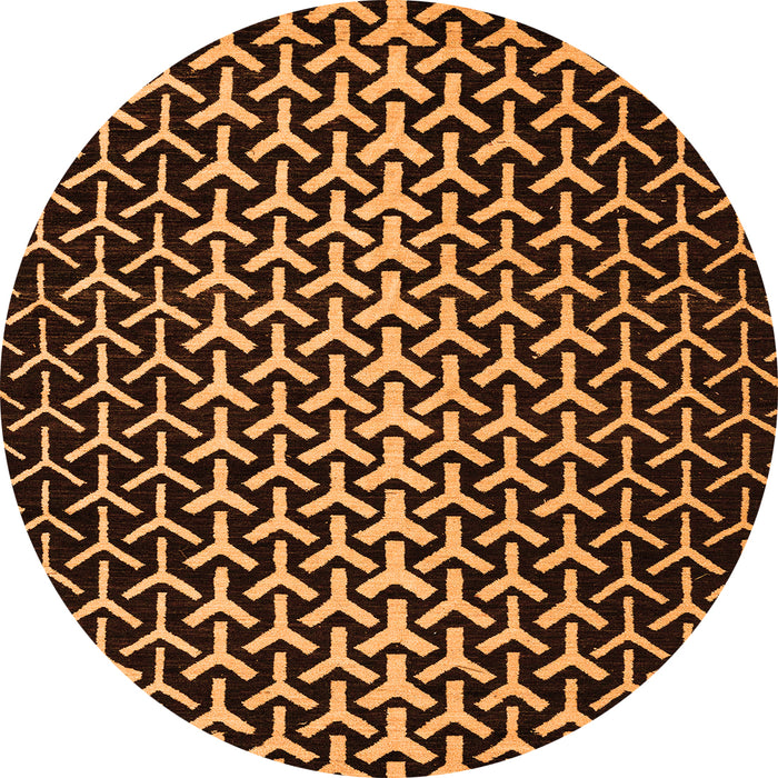 Round Machine Washable Abstract Orange Modern Area Rugs, wshabs5247org