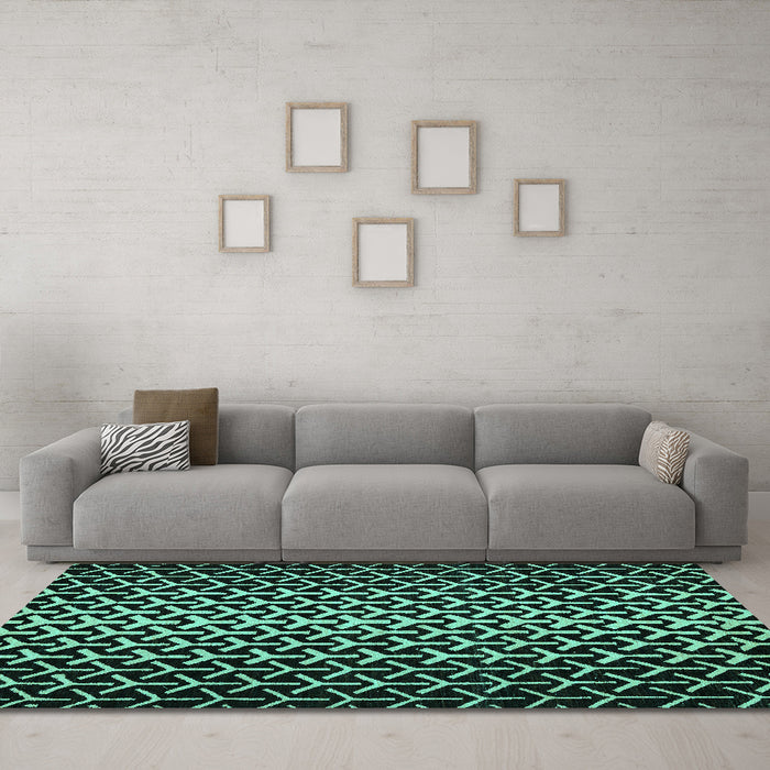 Machine Washable Abstract Turquoise Modern Area Rugs in a Living Room,, wshabs5247turq