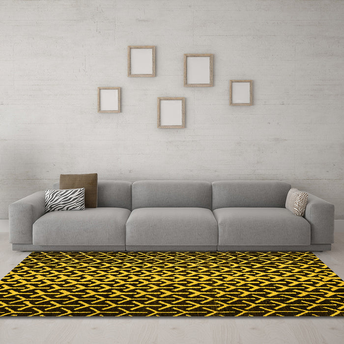 Machine Washable Abstract Yellow Modern Rug in a Living Room, wshabs5247yw