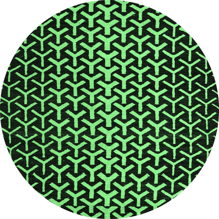 Round Machine Washable Abstract Emerald Green Modern Area Rugs, wshabs5247emgrn