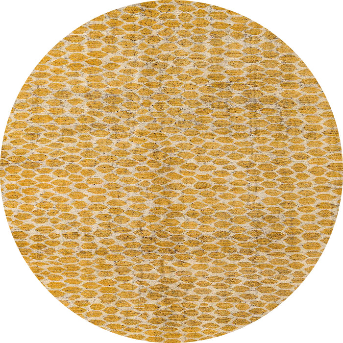 Round Machine Washable Abstract Chrome Gold Yellow Rug, wshabs5248