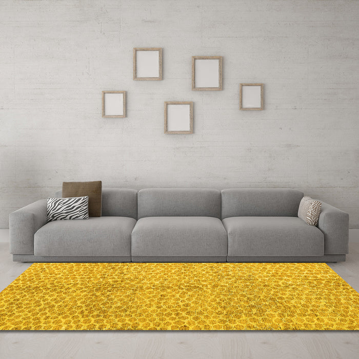 Machine Washable Abstract Yellow Modern Rug in a Living Room, wshabs5248yw